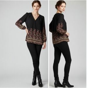 Joie Womens Delicate Feminine Black Silk Sheer Blouse Floral Flowy Oversized